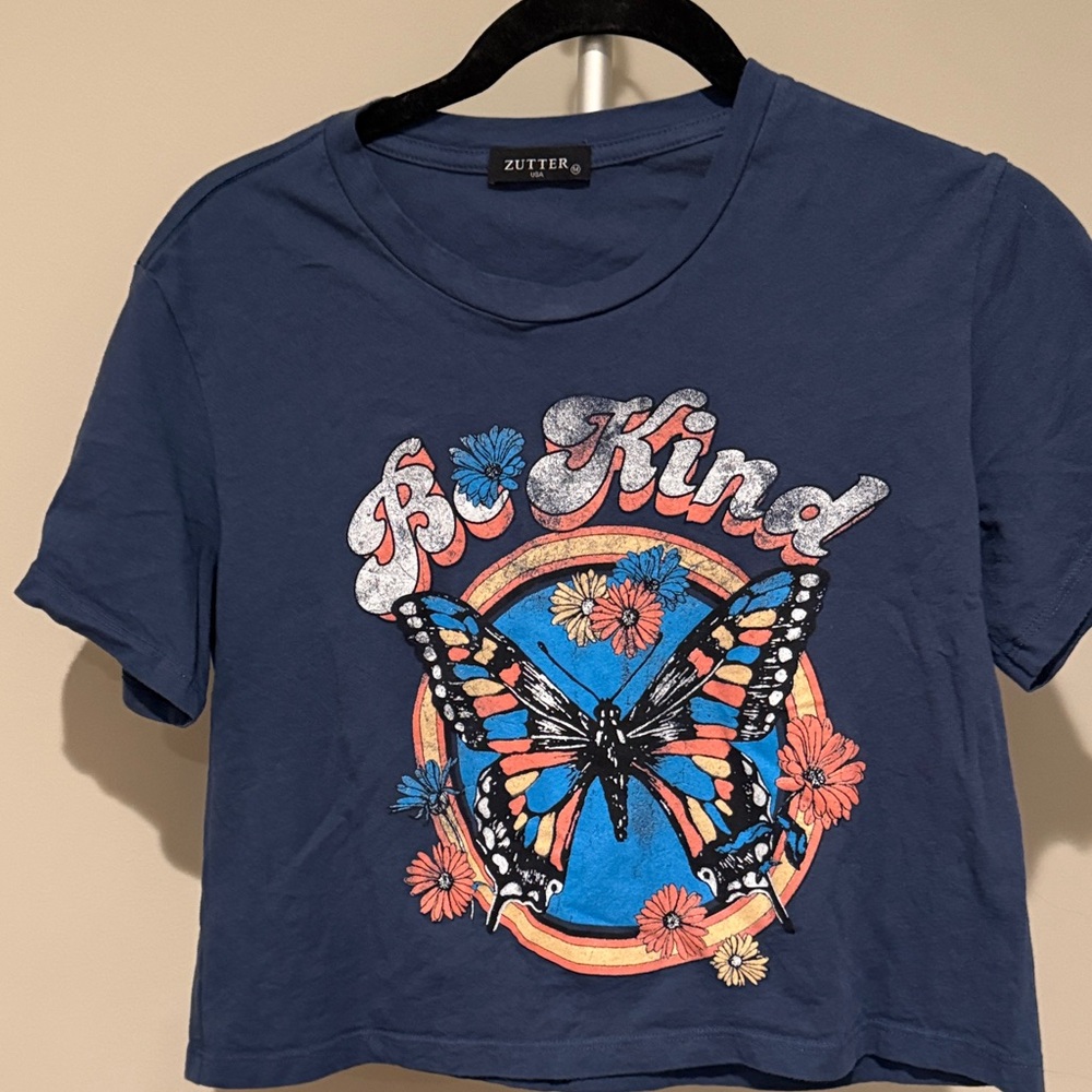 Zutter Blue 'Be Kind' Butterfly Crop Top